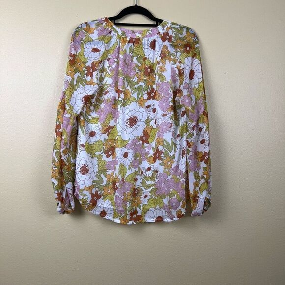 Floral Blouse Top Boho Pullover V neck Long Sleeve Size M - Picture 3 of 5